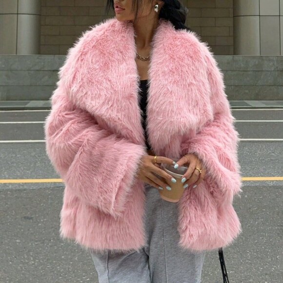 Red Casual Women's Fluffy Long Sleeve Jacket - Picture 1 of 5
